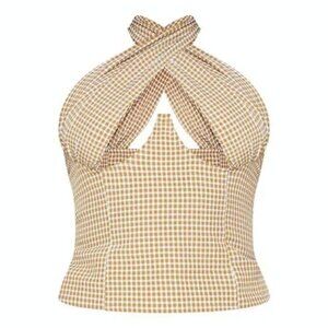PrettyLittleThing Gingham Halter Corset Top
